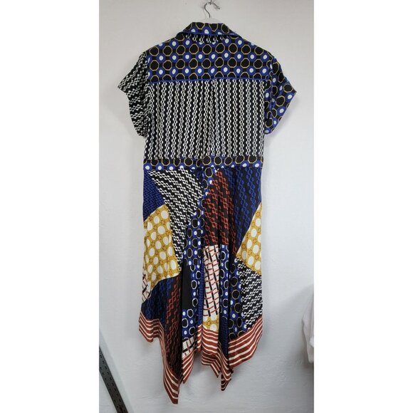 Anthropologie Maeve Contrast Midi Shirt Dress Medium Patchwork Boho Short Sleeve - Picture 2 of 9